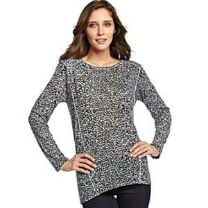 Jones New York Sport Knit Top Black Print Seamed Long Sleeve Size XL